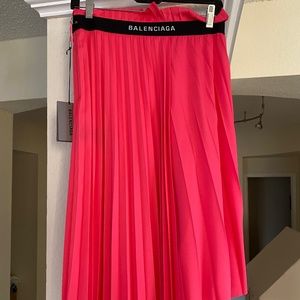 Balenciaga hot pink elastic midi skirt pleated NWT